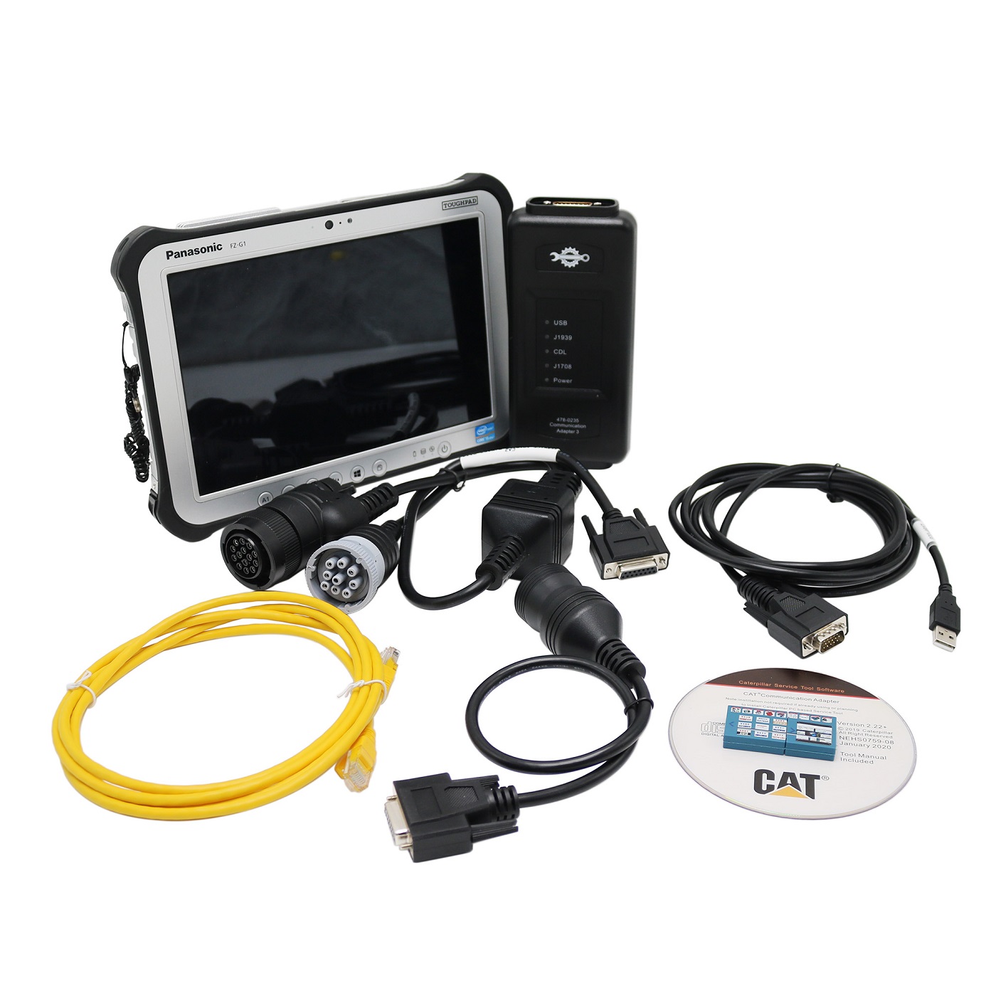 Electronic Technician 2025A Real Caterpillar ET4 Red Cat 478-0235 Communication Adapter 478-0235 Truck Excavator Diagnostic Tool Plus Panasonic FZ-G1 Tablet Ready to Use