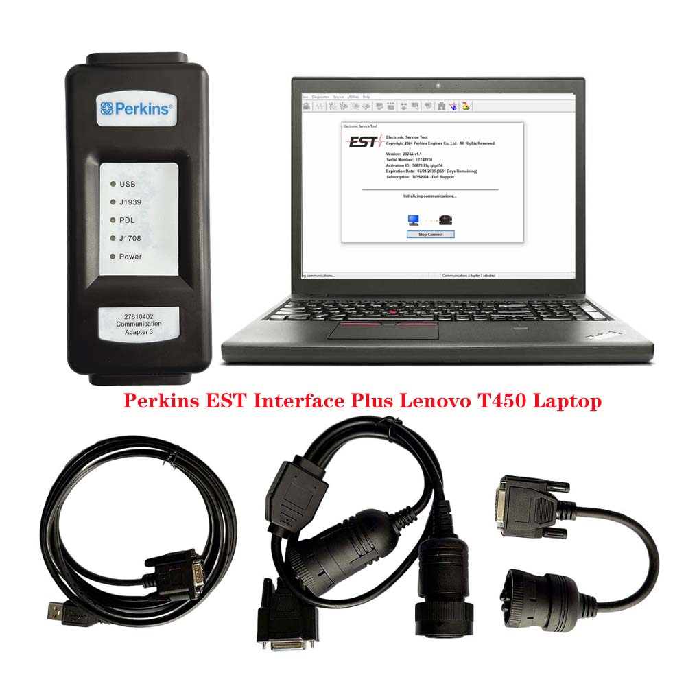 2025A Communication Adapter CA3 27610402 Pro USB Version for perkins Diagnostic Tool with EST Plus LENOVO T450 Laptop Ready to Use
