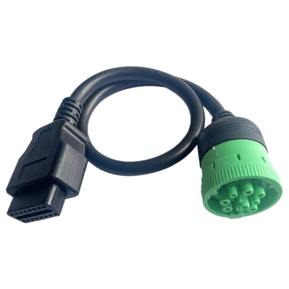 9 Pin to 16 Pin OBD2 Adapter Cable for Heavy Duty Trucks and Commercial Vehicles with Green Type 2 J1939 Diagnostic Connector for Volvo vocom Diagnostic tool