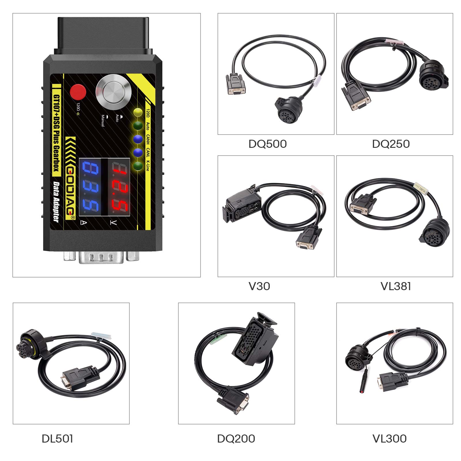 2025 New GODIAG GT107+ Plus Gearbox Cables 7-in-1 Set for V30/ DQ200/ DL501/ VL300/ VL381/ DQ500/ DQ250