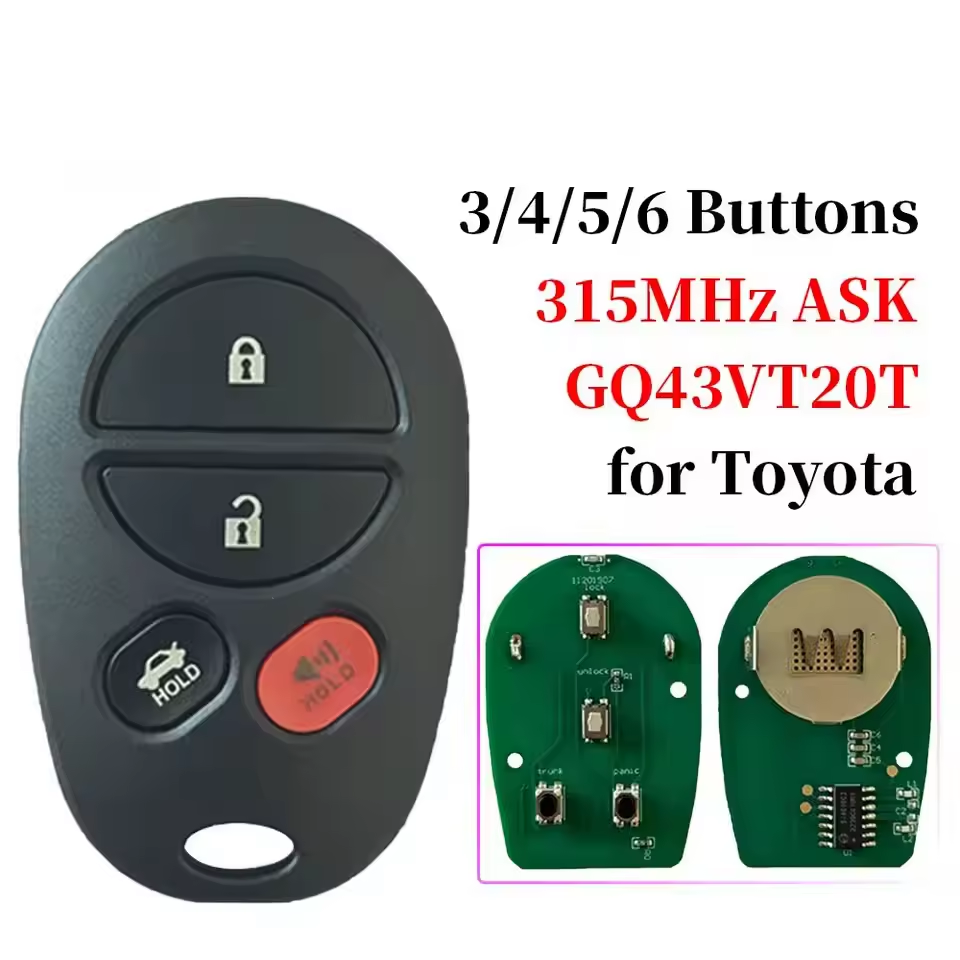 3/4/5/6 Buttons Car Remote Key for Toyota Sienna Highlander Sequoia Tacoma Tundra Avalon Solar 2008 2009 2010 2011 2012 GQ43VT20T 315MHz