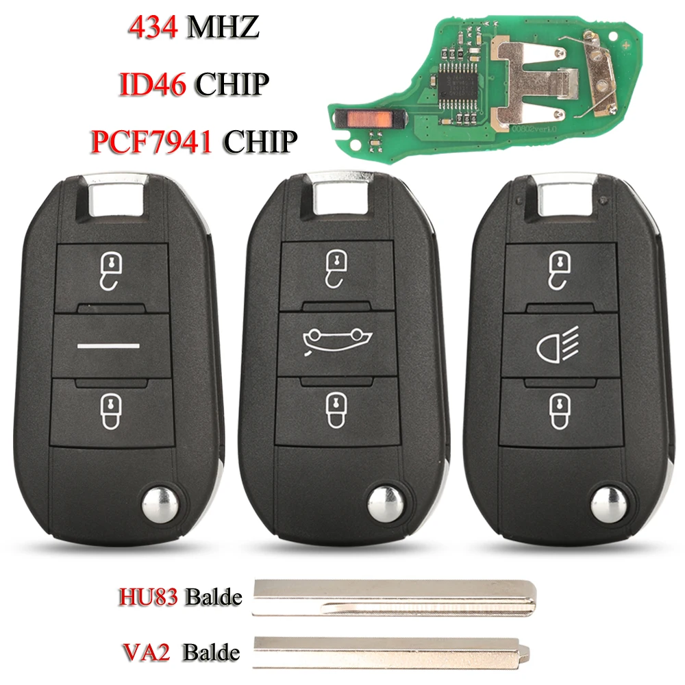 Flip Remote Smart Car Key For Citroen C3 C4 Cactus Hella For Peugeot 208 301 508 5008 Expert 434MHZ ID46 PCF7941A Chip