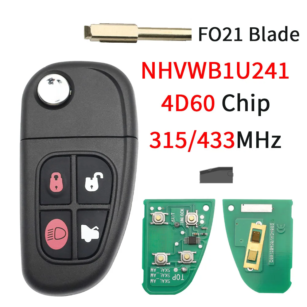 315MHz 433MHz 4D60 Chip Flip Remote Key Fob For Jaguar X-type S-type XJ XJ8 XJR 2001 2002 2003 2004 2005 2006 2007 2008