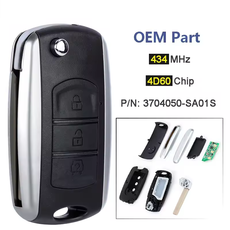 P/N: 3704050-SA01S for Dongfeng 580 2010 2011 2012 2013 2014 2015 Flip Remote Key Fob 3 Buttons ASK 434MHZ 4D60 Chip