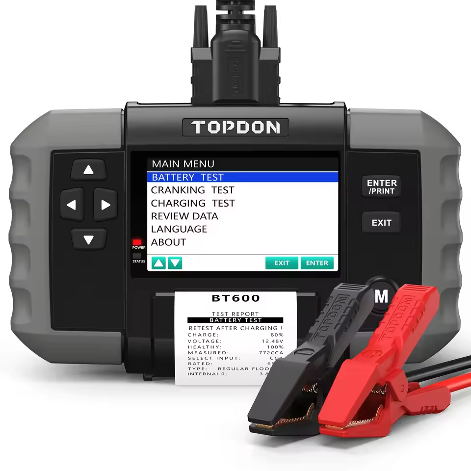 TOPDON BT600 12V Professional Battery Tester for Car Quick Display Complete Test Results Battery Tester With Thermal Printer