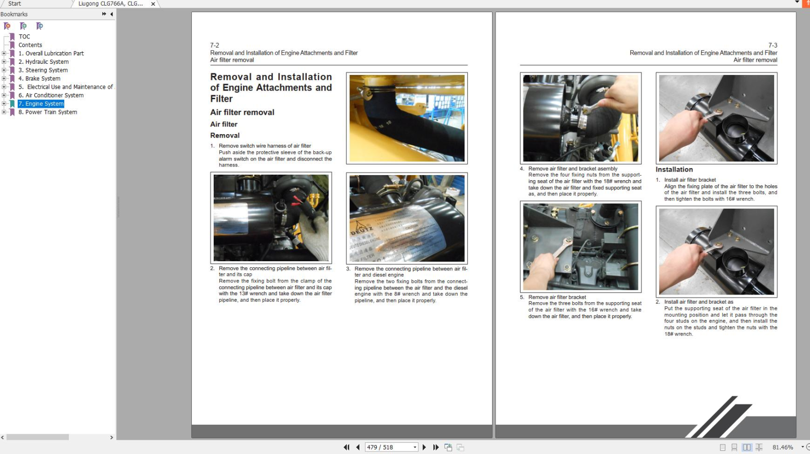 Liugong Heavy Operator Maintenance Service Parts Manual Collection 2.63 GB PDF