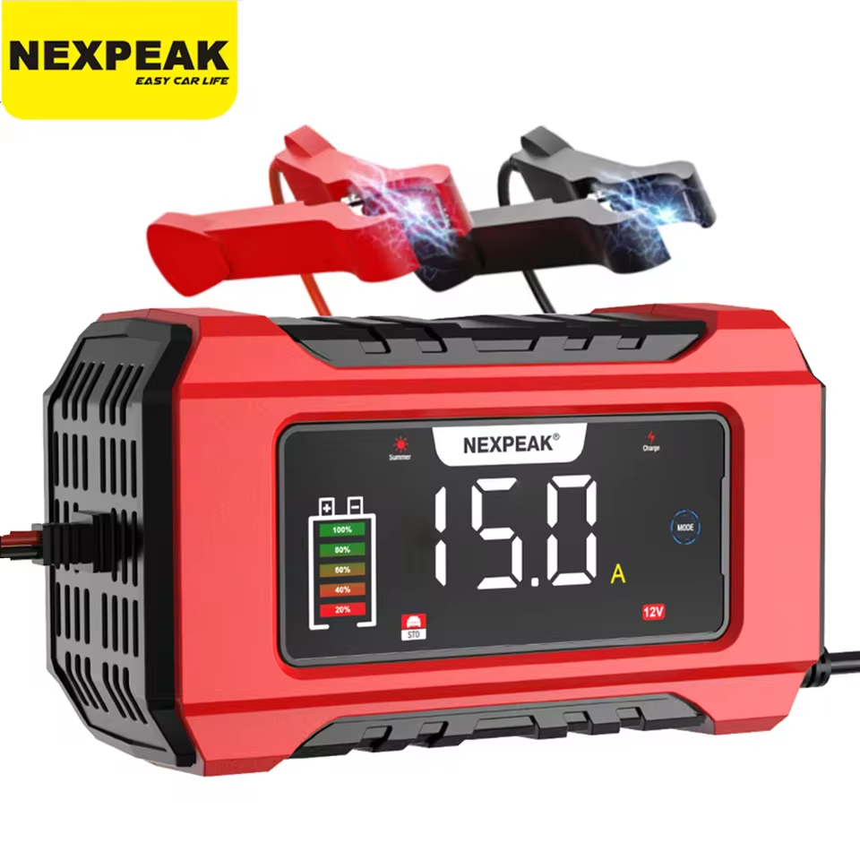 NEXPEAK NC215 12V 15A Car Battery Charger LCD Display Smart Charger for Car Truck Boat RV SUV ATV Lead Acid AGM LiFePo4 Batteries