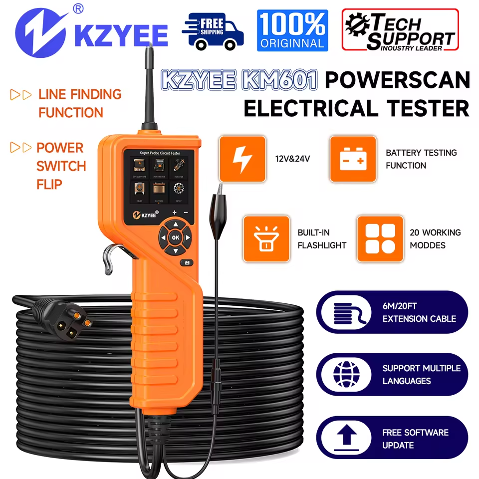 KZYEE KM601 Digital Voltage Tester Power Circuit Probe Kit Test 12V 24V Oscilloscope Fuel Injector Battery Relay Scanner Tool