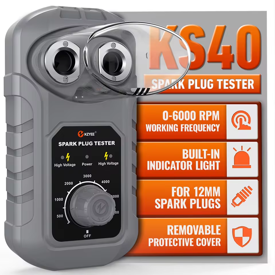 KZYEE KS40 Spark Plug Tester Candles Tester Automotive Spark Performance Ignition Strength Analyzer for 12V Gasoline Car