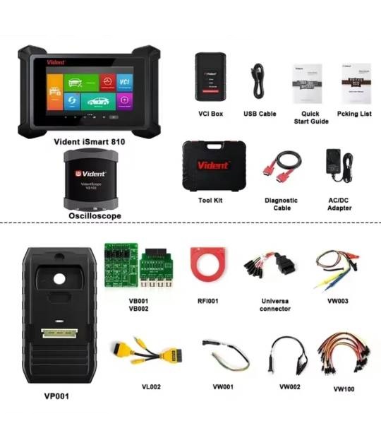 2025 VIDENT ISMART810 Car Diagnostic Tool Bluetooth Scanner Active Test ECU Coding Key Programming 40 Resets With DoIP & CAN FD With Full Set IMMO Adapter & Oscilloscope