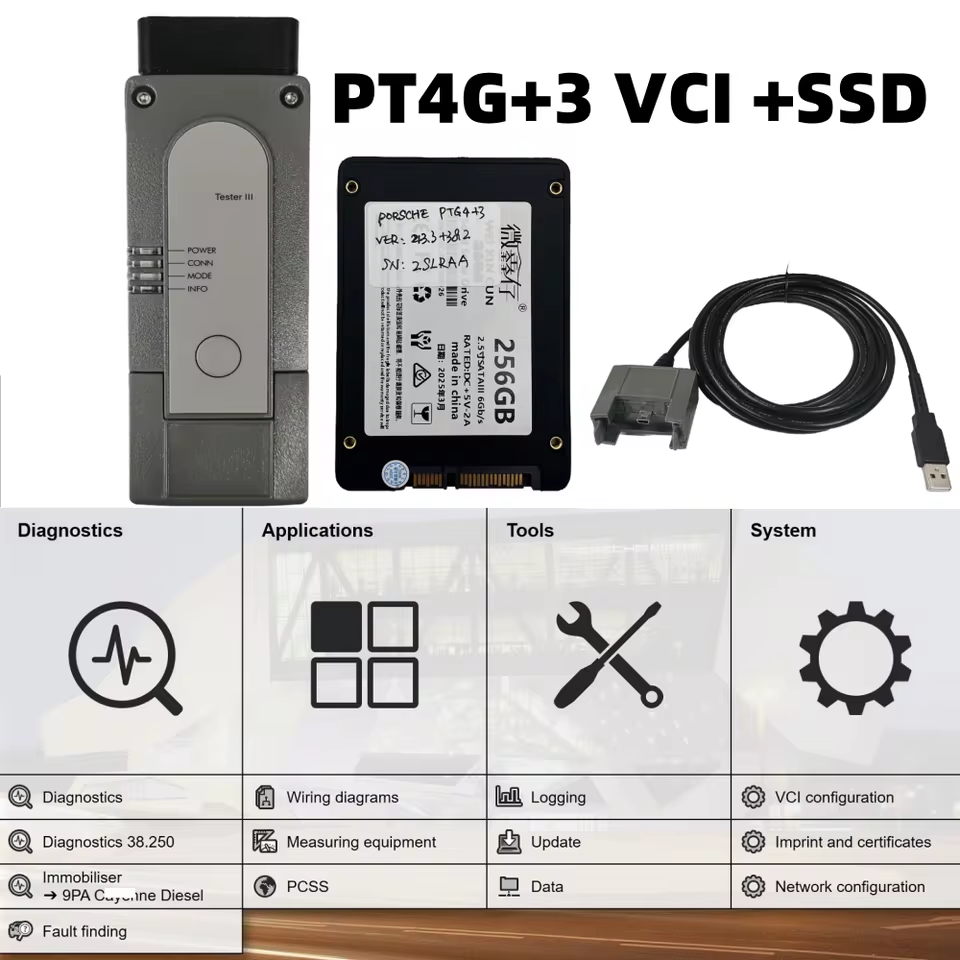 Porsche PT4G Tester + PIWI3 Software SSD V43.3+38.25 PT3G VCI Programming Engineer Mode Car Diagnostic Tool With Laptop