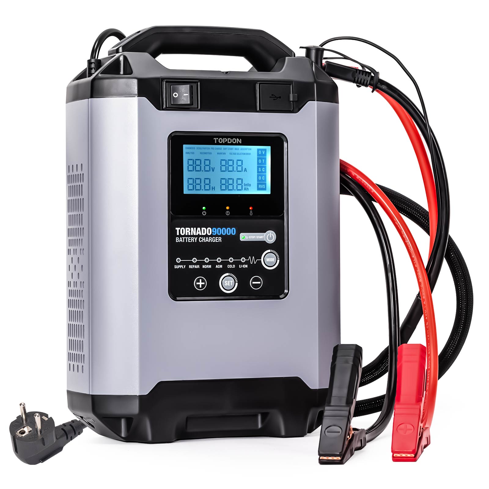 TOPDON Tornado 90000 90A Stable Power Supply & Smart Charger 12V/24V for Vehicles and trucks Programming