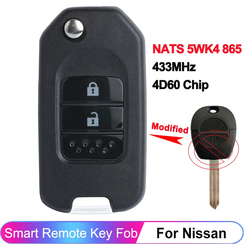 NATS 5WK4 865 Upgraded Remote Key For Nissan Almera Micra Primera Patrol X-Trail Terrano Pulsar Navara 433MHz 4D60 Chip