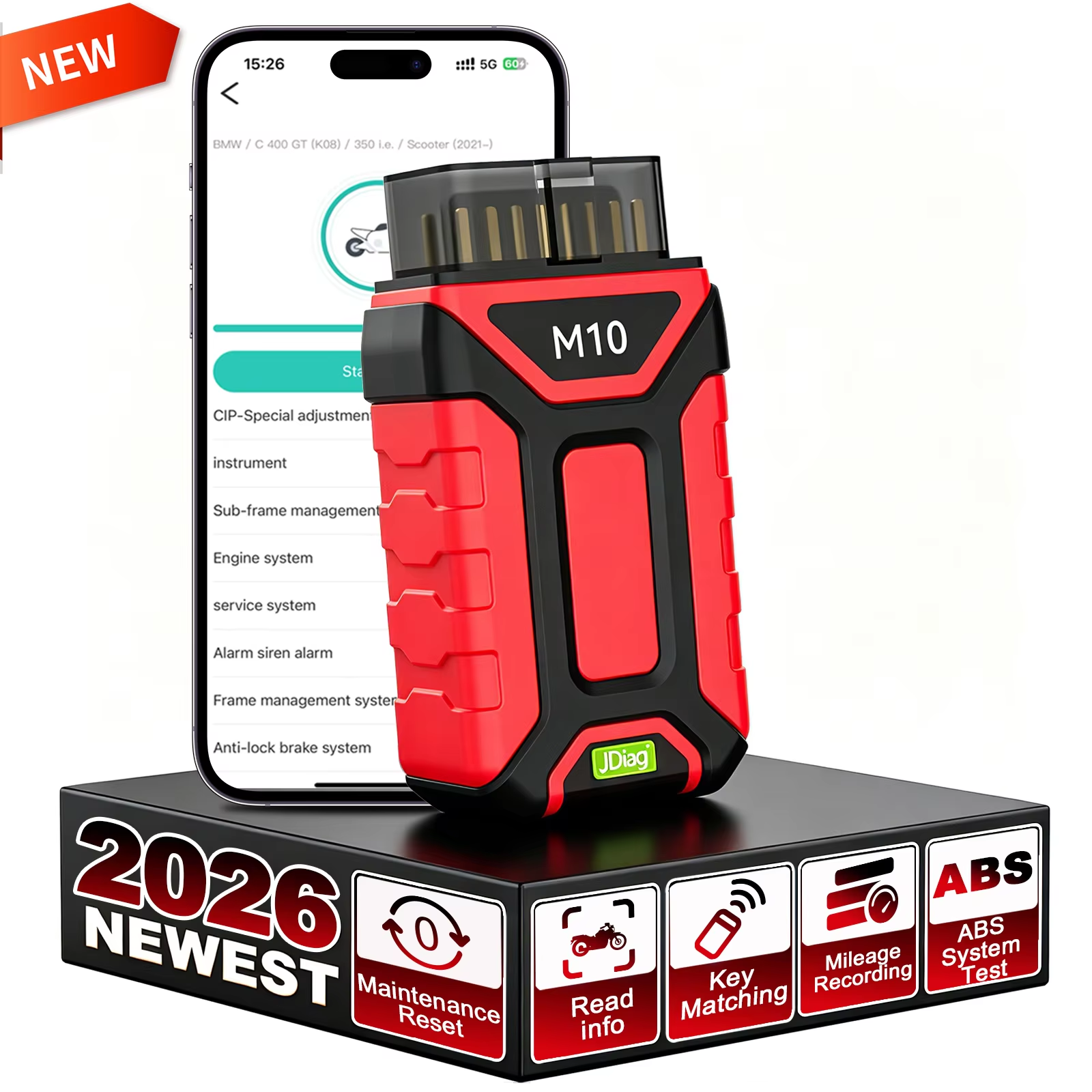 Jdiag M10 Bluetooth OBD2 Scanner Diagnostic for Motorcycle Read Clean Fault Code TPS Service Reset ABS Coding CO Idle for KTM