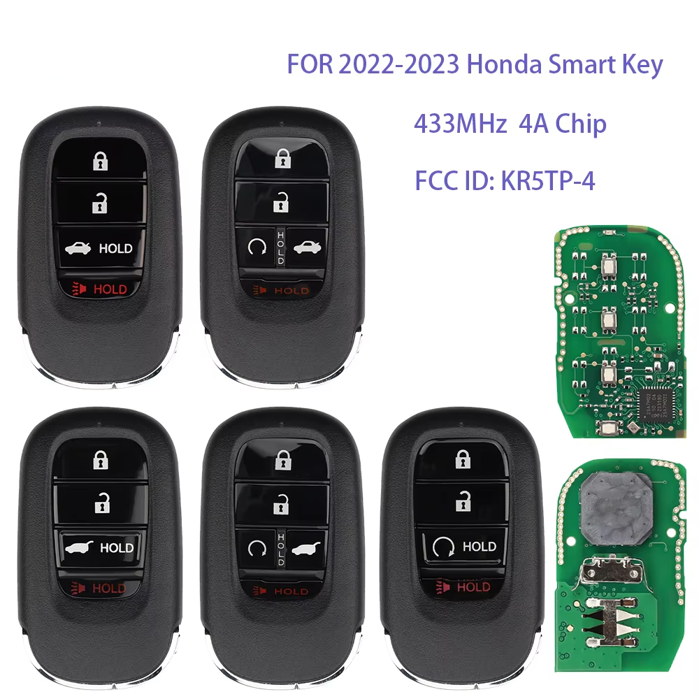 Smart Remote Car Key Fob for Honda Civic CR-V Accord HRV FIT XRV ZRV Odyssey Pilot 433MHz 4A Chip 2/3/4 Buttons KR5TP-4