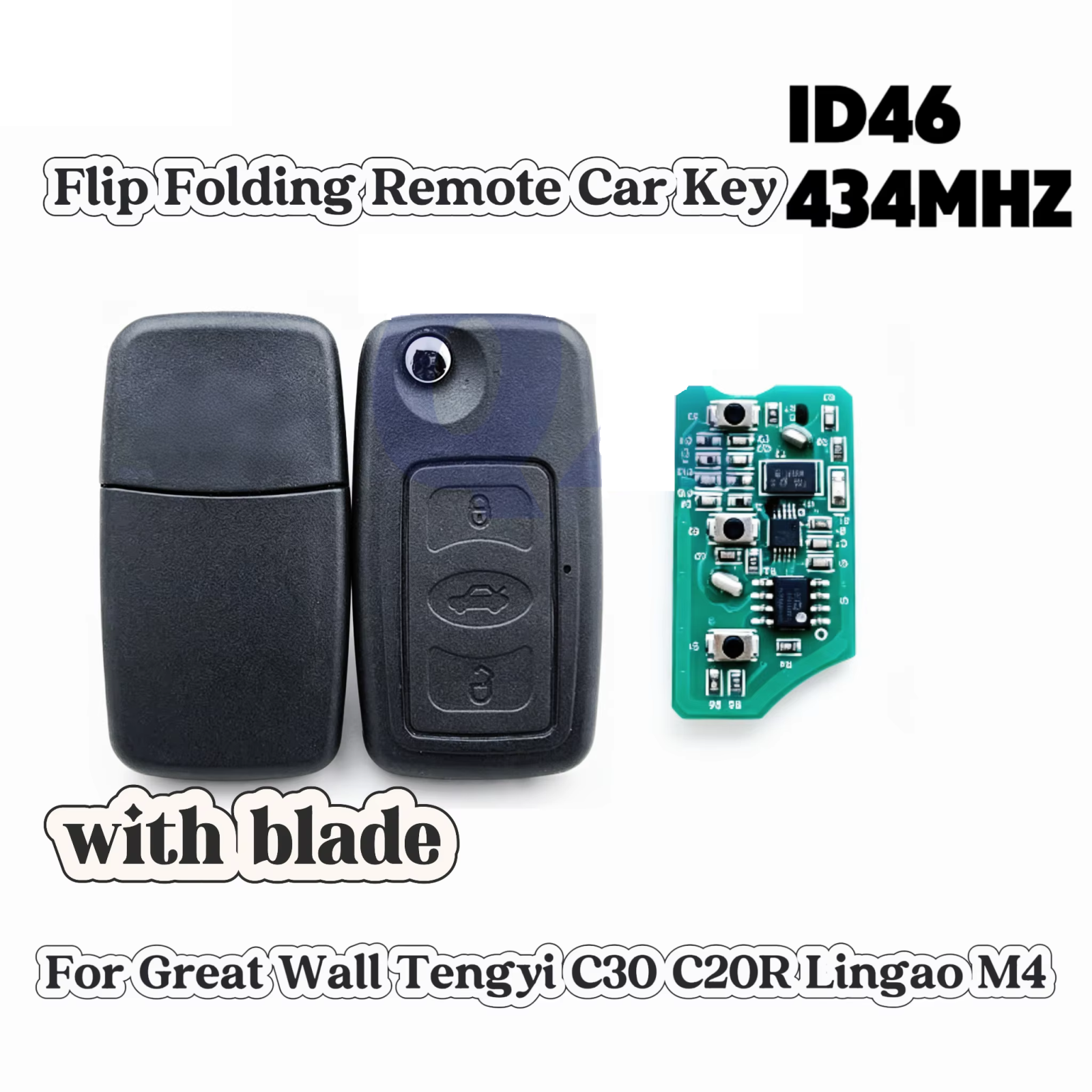 Flip Folding Remote Car Key ID46 434MHZ Compatible for Great Wall Tengyi C30 C20R Lingao M4
