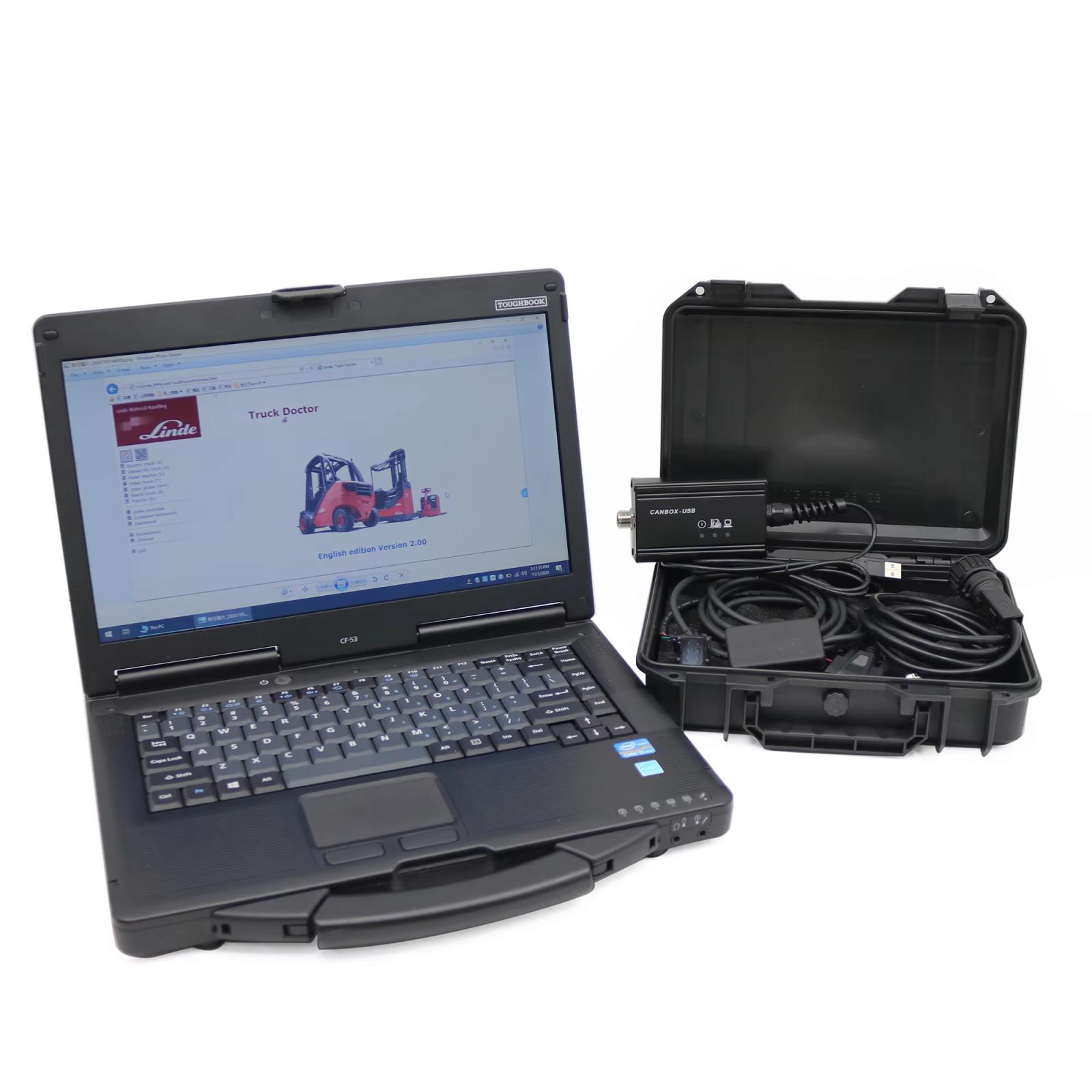 Linde Canbox Diagnostic Tool with Pathfinder Software Forklift Truck Diagnostic Scanner Tool Plus Panasonic CF53 Laptop