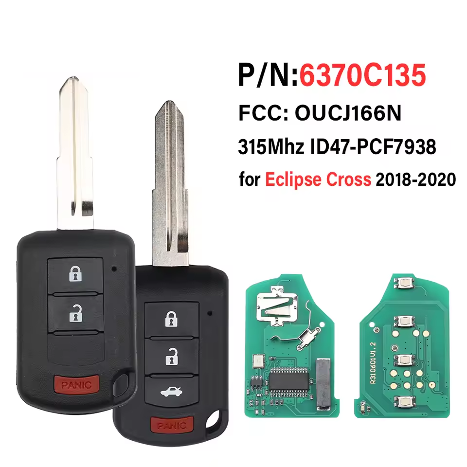 3/4 Buttons Remote Car Key Fob 315MHz ID47 Chip for Mitsubishi Eclipse Cross 2018 2019 2020 FCC ID: OUCJ166N P/N: 6370C135